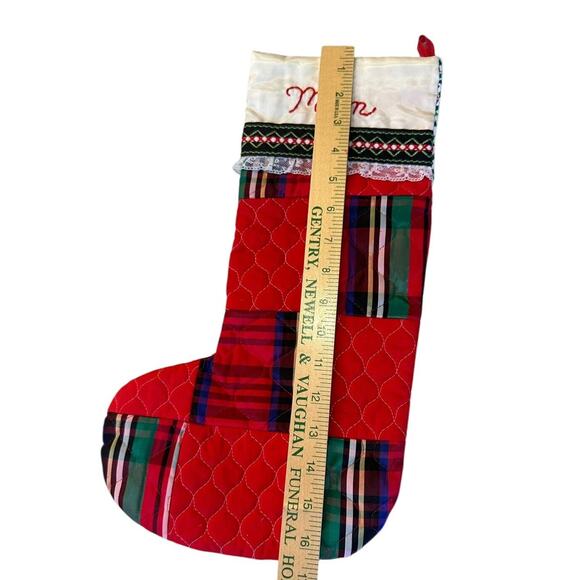 VTG Handmade MOM Christmas Stocking Holiday Fabric Patchwork Quilted - Picture 4 of 6